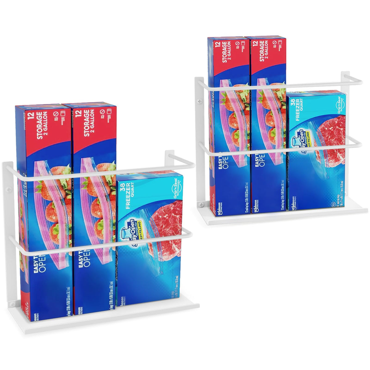 Gypie 2 Pack Kitchen Wrap Organizer Door Mount Aluminum Foil Holder Cabinet Door Organizer Cabinet Storage Basket for Kitchen Wrap/Food Bag Storage White
