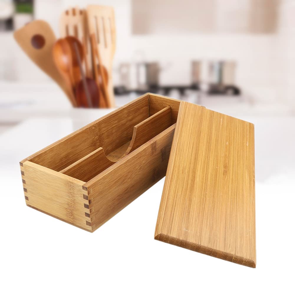 Wooden Cutlery Box with Lid Small Drawer Organizer Kitchen Cutlery Organizer in Drawer for Spoon Utensil Organizer Chopsticks Box Container for Kitchen Countertop 27x11x6.6cm