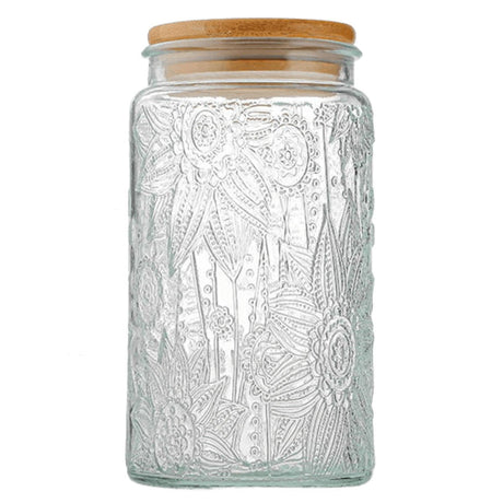 Aebor Glass Jar with Airtight Bamboo Lid 35oz Vintage Glass Kitchen Storage Counter Sealed Jar Decorative Glass Food Storage Containers for Candy Flour Oats Coffee Bean Pet Treats(Sunflower)