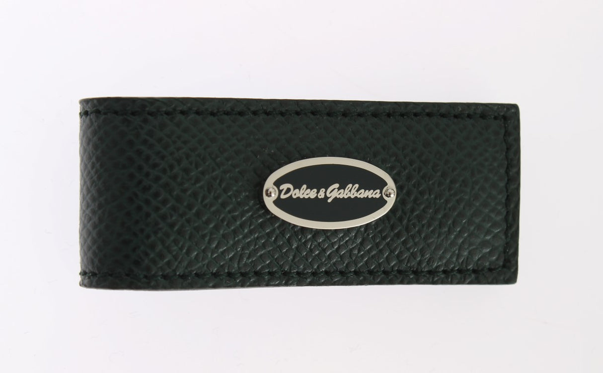 Dolce & Gabbana Green Leather Magnet Money Clip