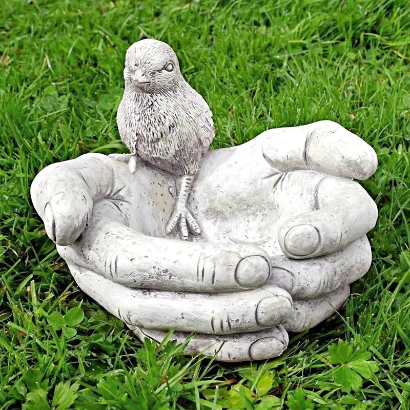 Hand-Shaped Bird Bath and Feeder Resin Garden Ornament