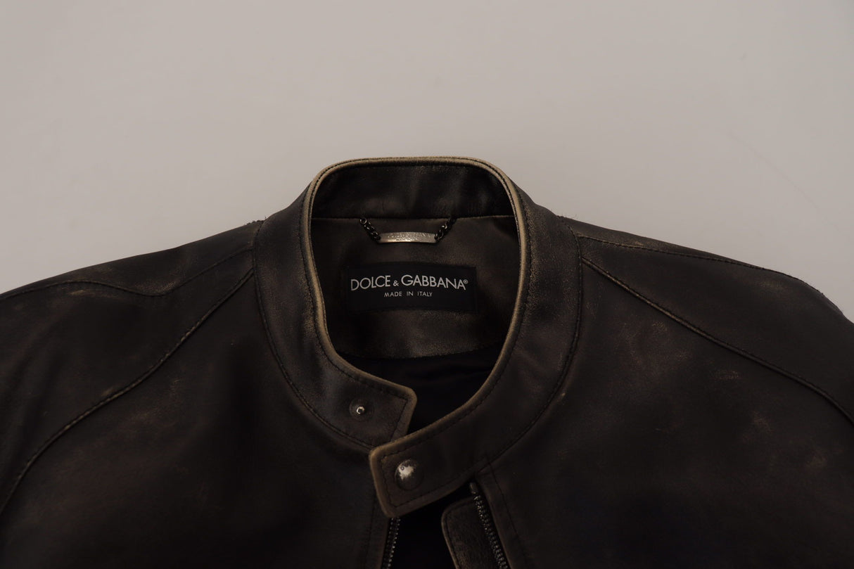 Dolce & Gabbana Black Leather Zipper Biker Coat Jacket