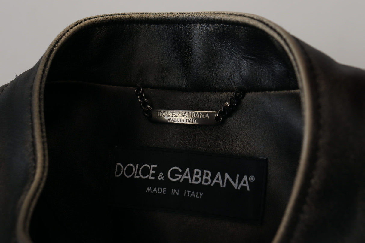 Dolce & Gabbana Black Leather Zipper Biker Coat Jacket