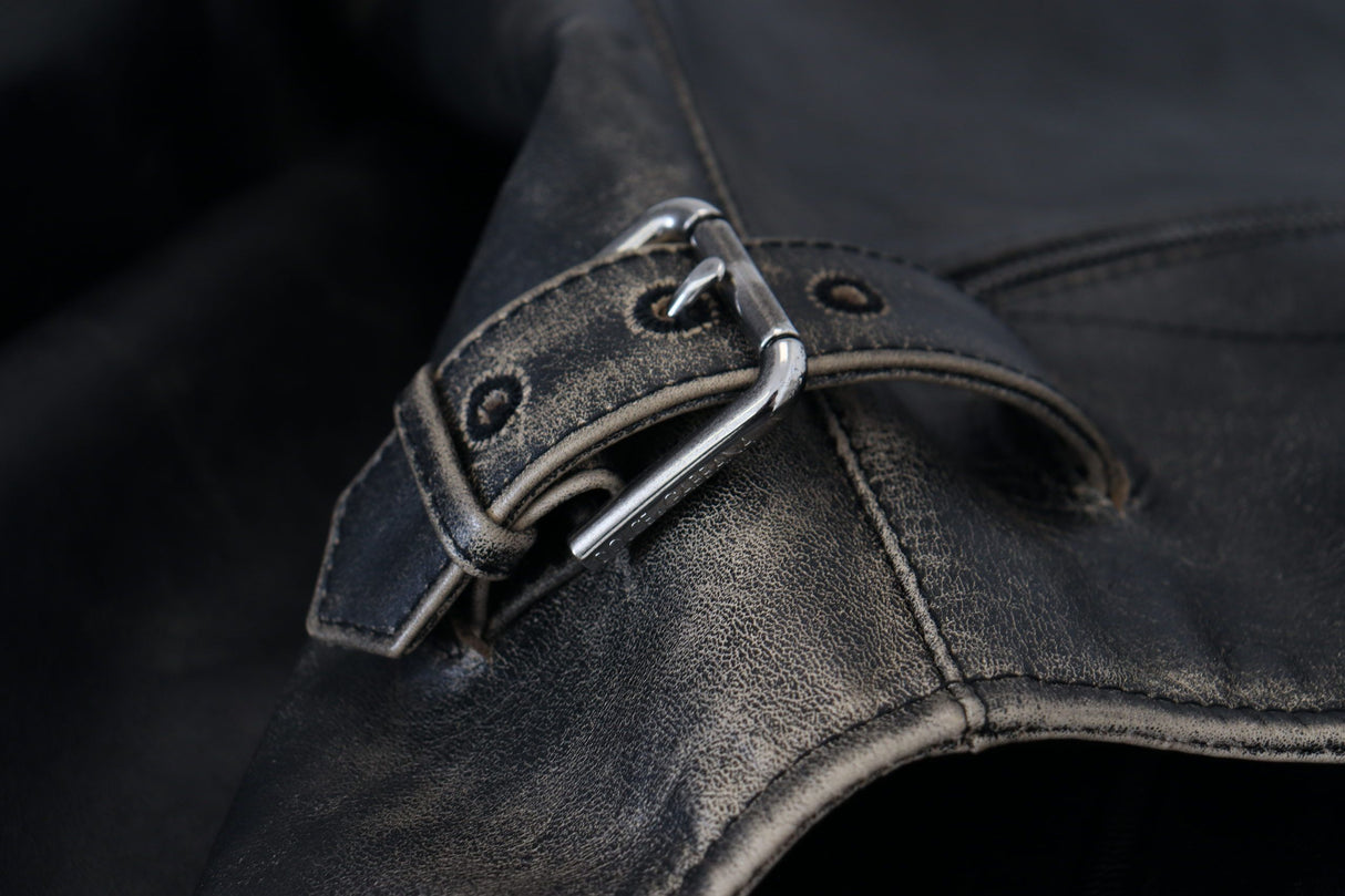 Dolce & Gabbana Black Leather Zipper Biker Coat Jacket