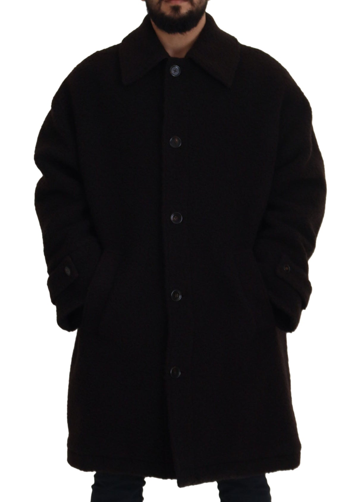 Dolce & Gabbana Black Alpaca Button Down Trench Coat Jacket