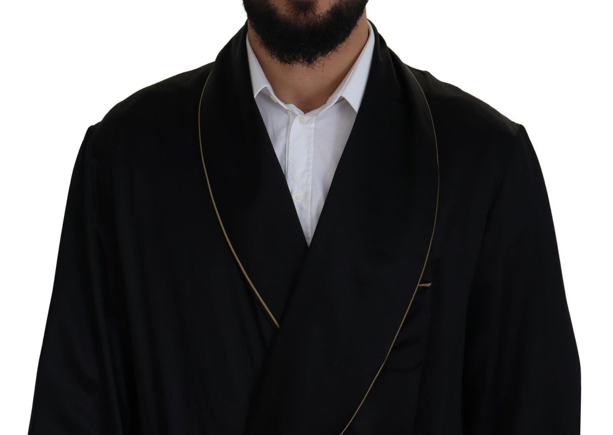 Dolce & Gabbana Black 100% Silk Robe Coat Wrap Jacket