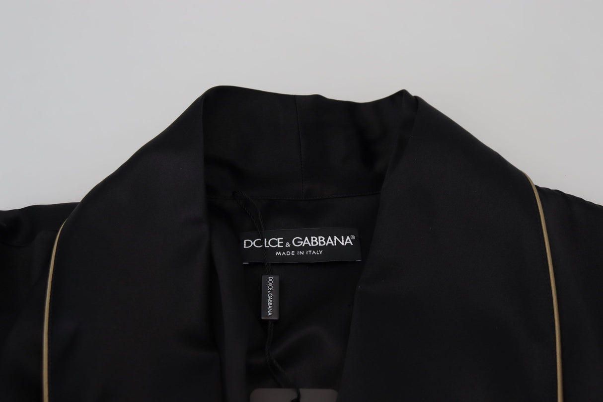 Dolce & Gabbana Black 100% Silk Robe Coat Wrap Jacket