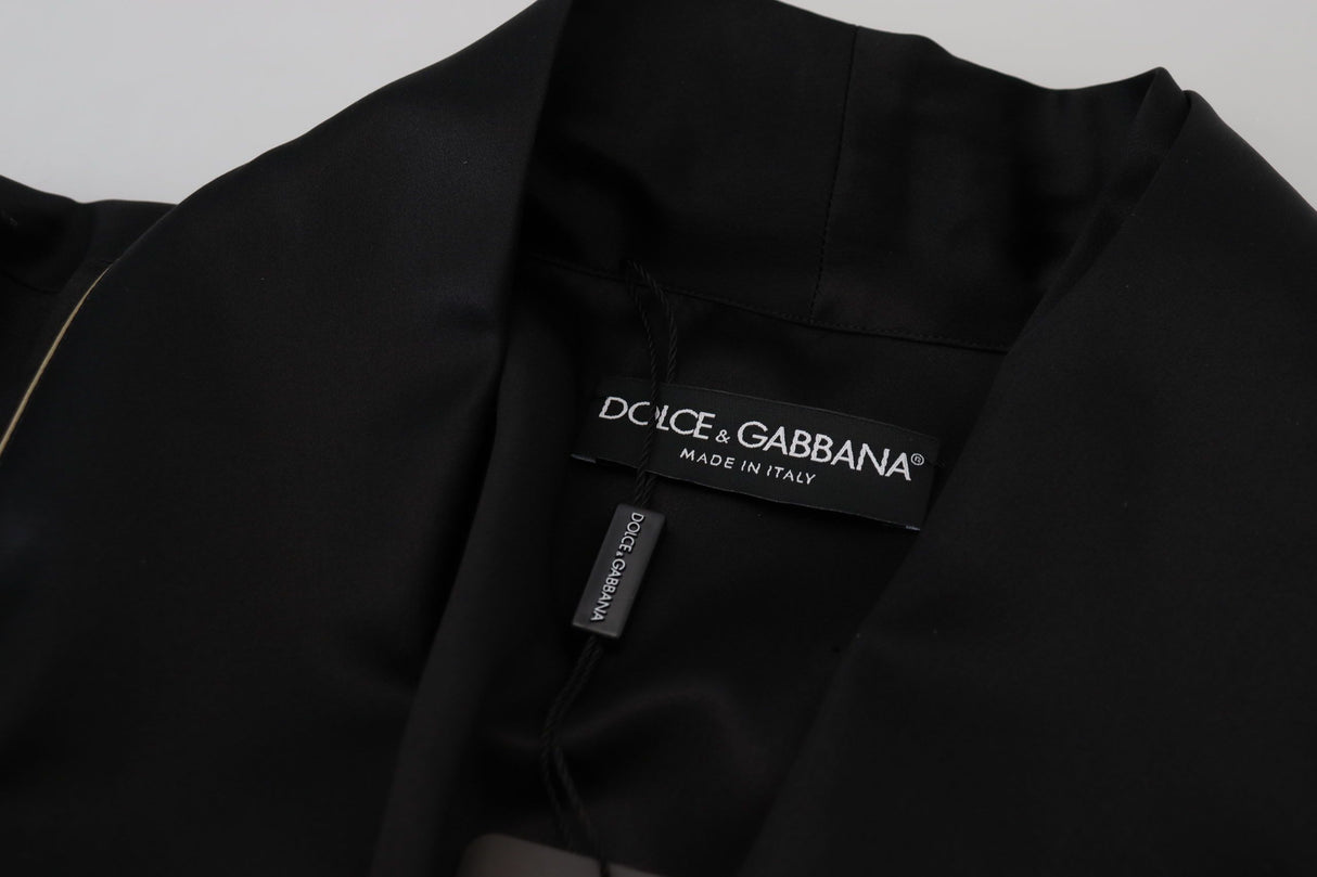Dolce & Gabbana Black 100% Silk Robe Coat Wrap Jacket