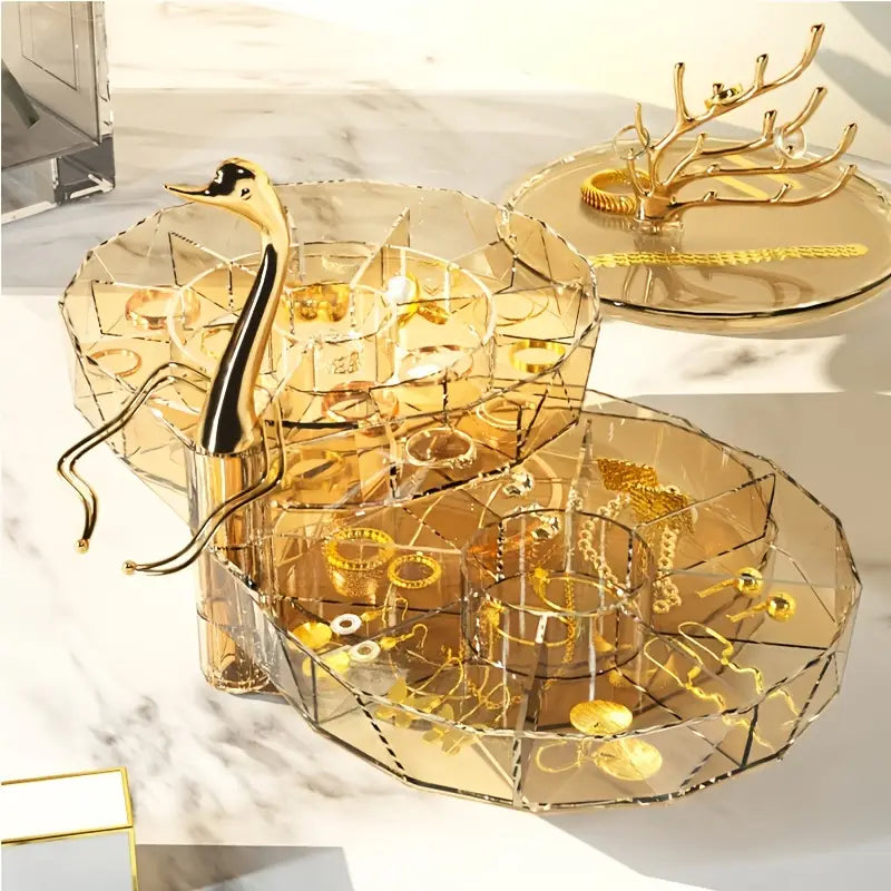 Swan-Shaped 3-Tier Jewelry Storage Organizer Box
