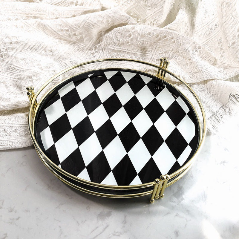 Elegant Marble Pattern Glass Makeup Organizer Tray
