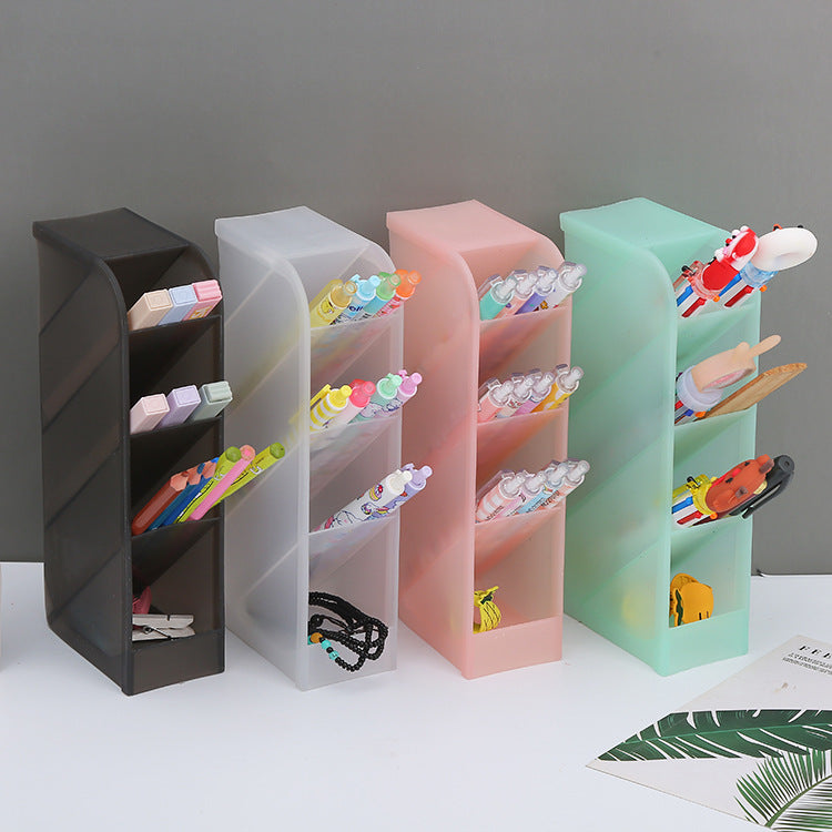 Transparent Multi-Grid Pen Holder for Desk Storage