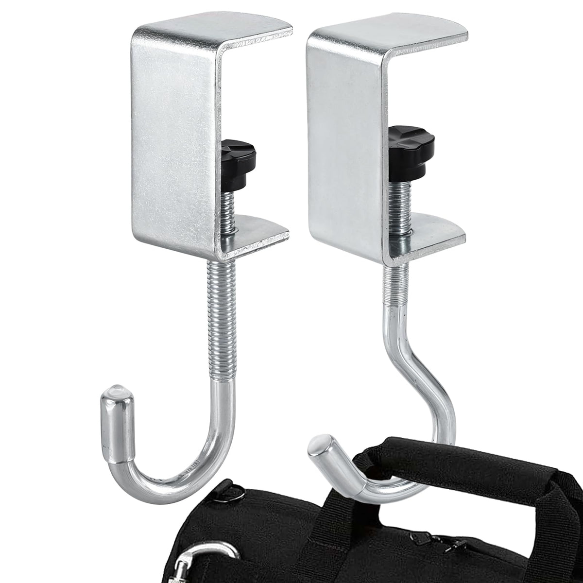 2 Pieces Desk Mount Bag Holder Hook Clamp Stand up Desk Store Clamp-On Under Desk Headphone Hanger Backpack Handbag and Purse Holder Cable Clip Organizer for Table Desk Under Counter