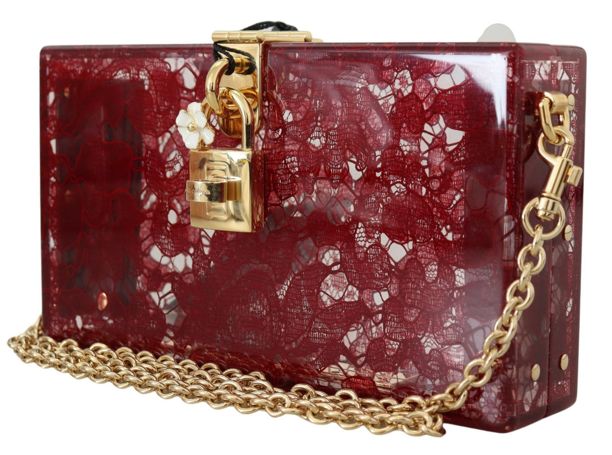Dolce & Gabbana Dark Red Plexiglass Lace Shoulder Sling Clutch Bag