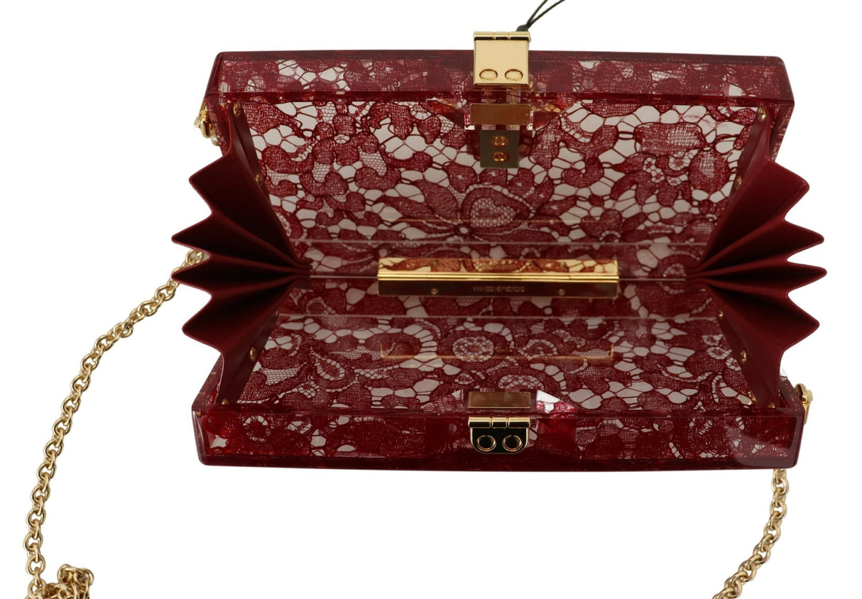 Dolce & Gabbana Dark Red Plexiglass Lace Shoulder Sling Clutch Bag