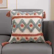 Canvas Tufted Throw Pillowcase with Tassel for Home Decor