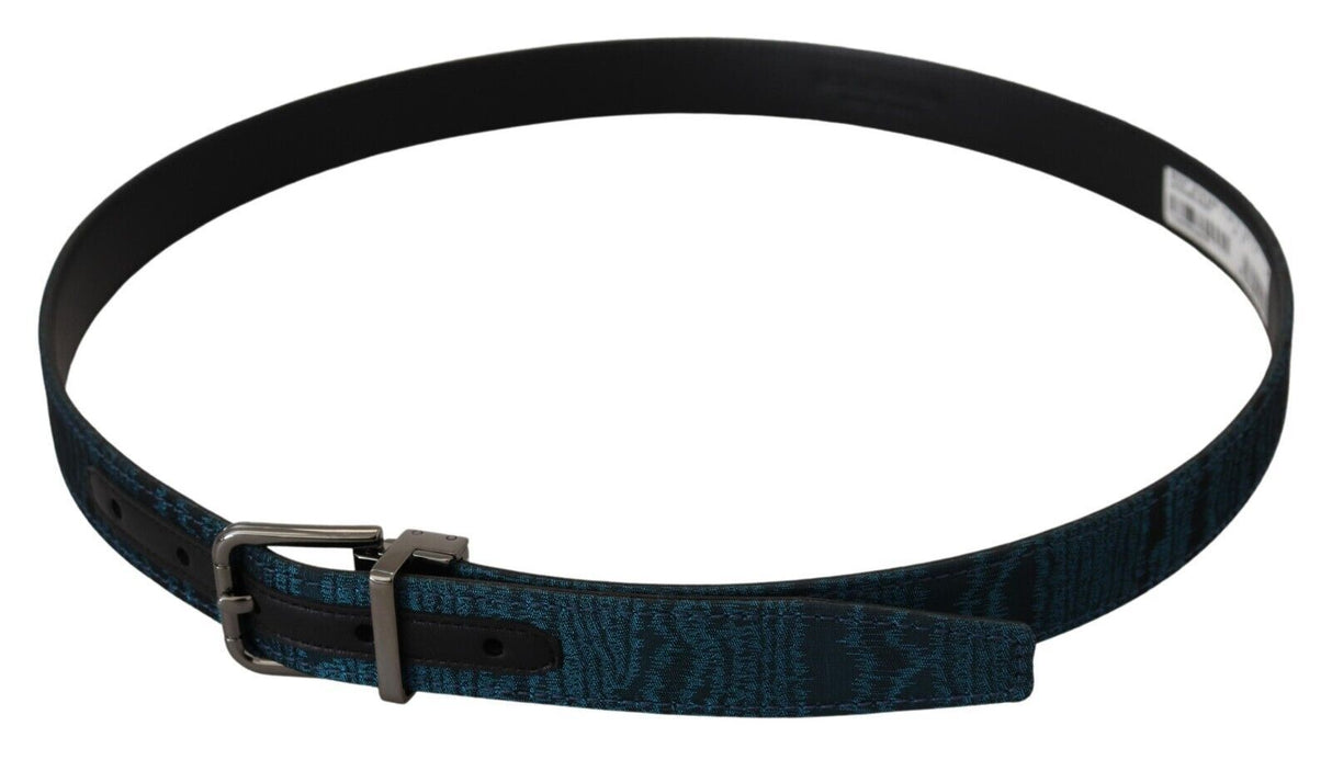 Dolce & Gabbana Blue Jacquard Moire Silver Metal Belt Men