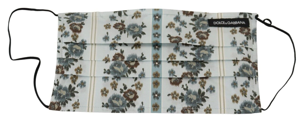 Dolce & Gabbana White Floral Cotton Pleated Elastic Ear Strap Face Mask