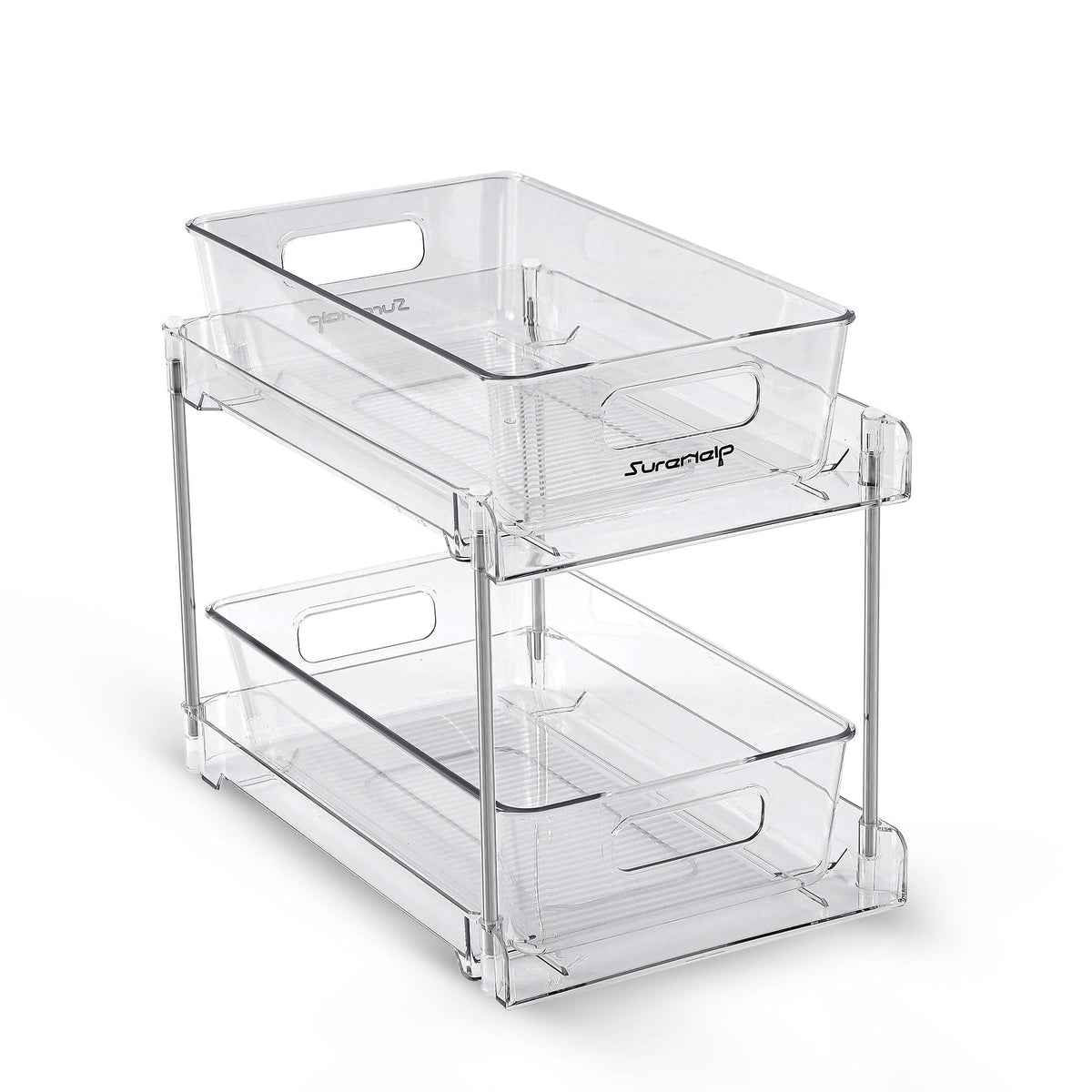 SureHelp™ 2 Tier Bathroom Storage Organizer | Multi- Purpose Pull-Out Organization with Track for Pantry Kitchen | Clear Under Sink Organizers and Storage for Medicine Cabinet Drawers Bins and Vanity