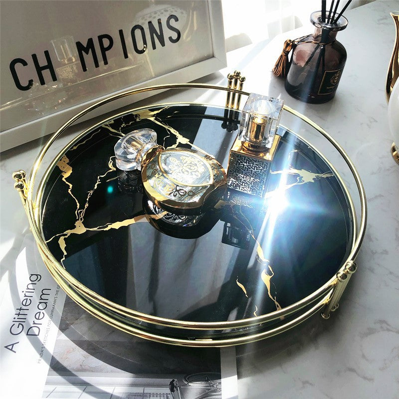 Elegant Marble Pattern Glass Makeup Organizer Tray