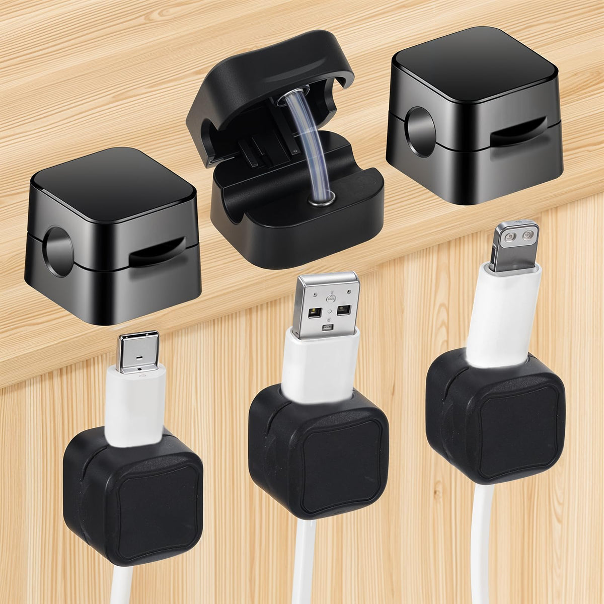ZEYIYER 6 PCS Cord Holder for Nightstand Magnetic Cable Clips Adhesive Cord Organizer Computer Phone Charger Organizer for Desk Car Wall Table Office Home (Black)