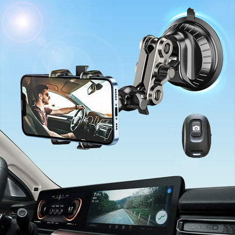 MIOLOE Car Phone Mount Video Recording Universal 360° Rotating Arm Suction Cup Car Phone Holder Vlog Selfie Live Streaming Heavy Duty Car Phone Mount for Dashboard Windshield Sunroof (Black)