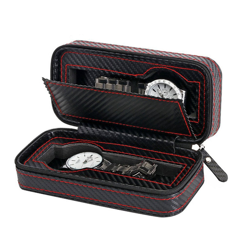 2-Slot Carbon Fiber Watch Box with Travel Case