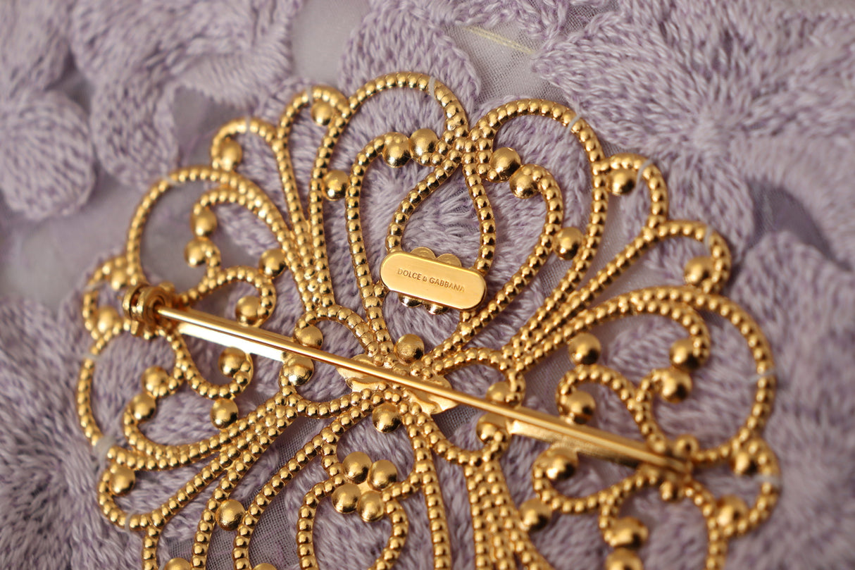Dolce & Gabbana Purple Floral Gold Tone Brass Women Brooch