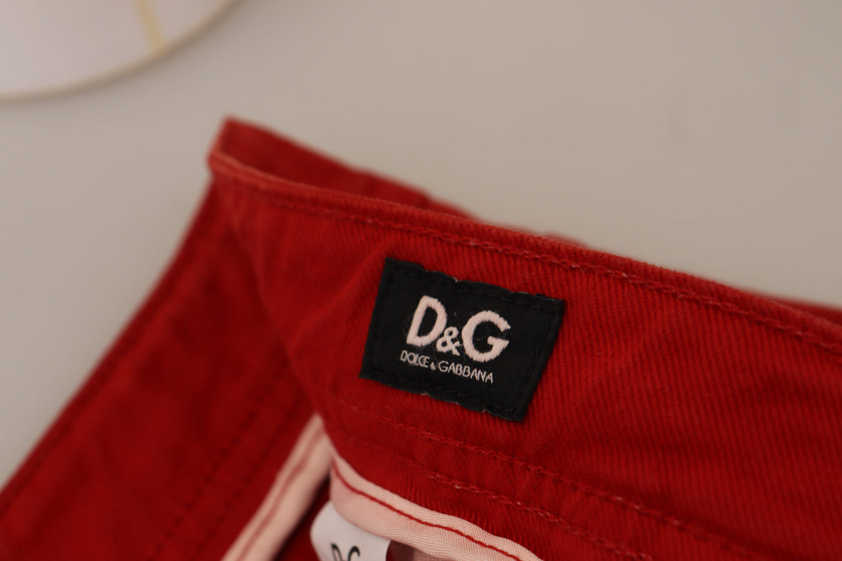 Dolce & Gabbana Red Cotton Straight Fit Men Denim Jeans