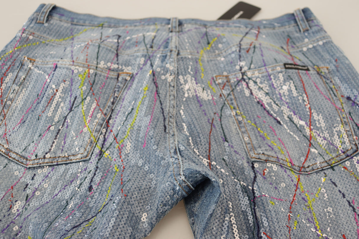 Dolce & Gabbana Blue Cotton Color Splash Print Denim Jeans