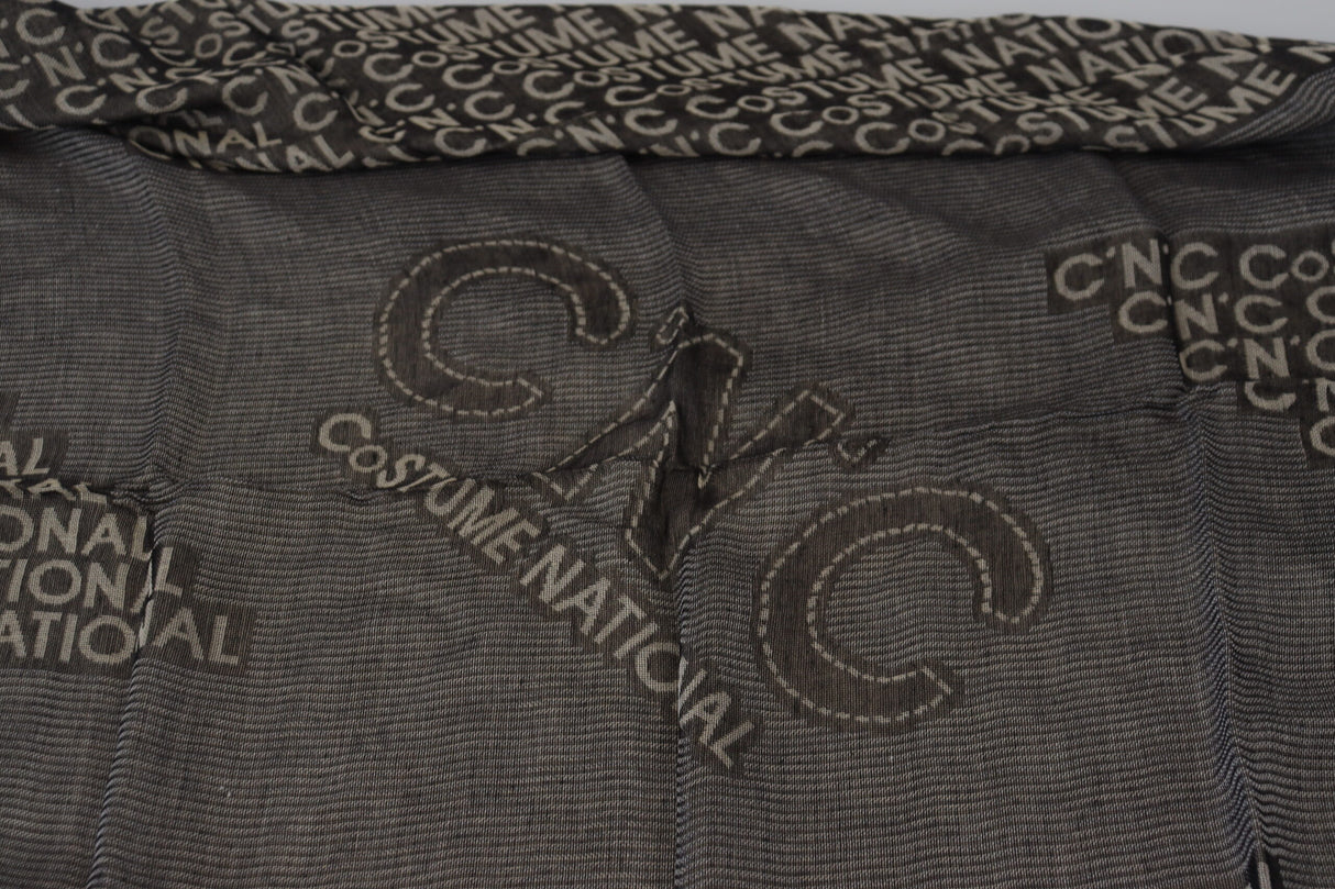 Costume National Gray Logo Knit Neck Wrap Shawl Scarf