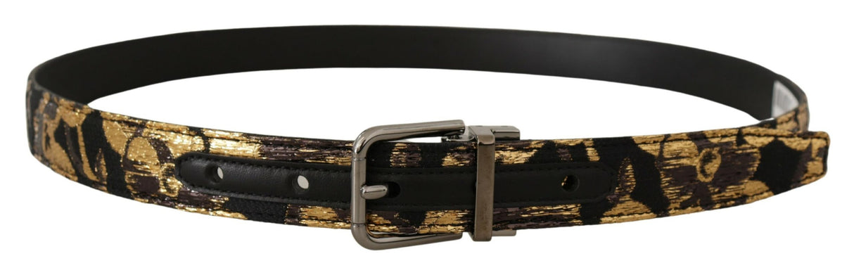 Dolce & Gabbana Multicolor Jacquard Leather Logo Metal Buckle Belt