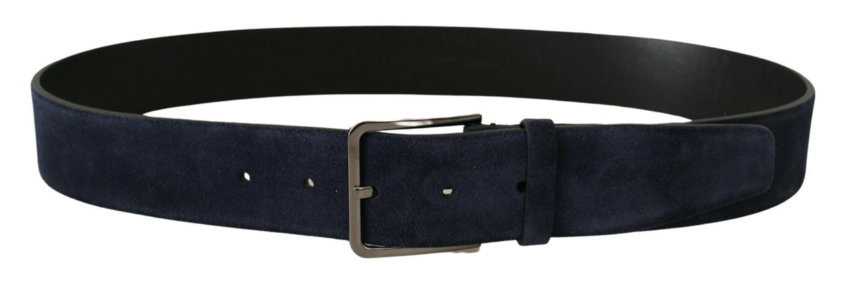 Dolce & Gabbana Navy Blue Velvet Leather Silver Logo Buckle Belt