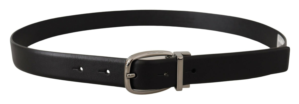 Dolce & Gabbana Black Leather Silver Metal Chrome Logo Buckle Belt