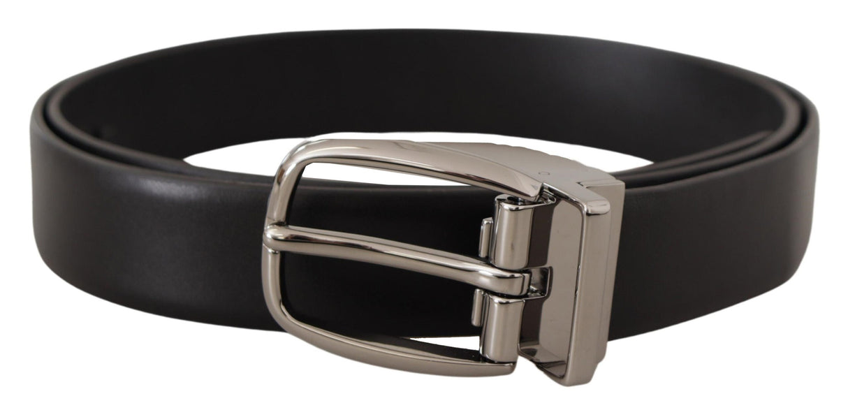 Dolce & Gabbana Black Leather Silver Metal Chrome Logo Buckle Belt