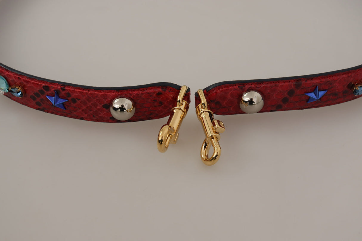 Dolce & Gabbana Red Exotic Leather Crystals Shoulder Strap
