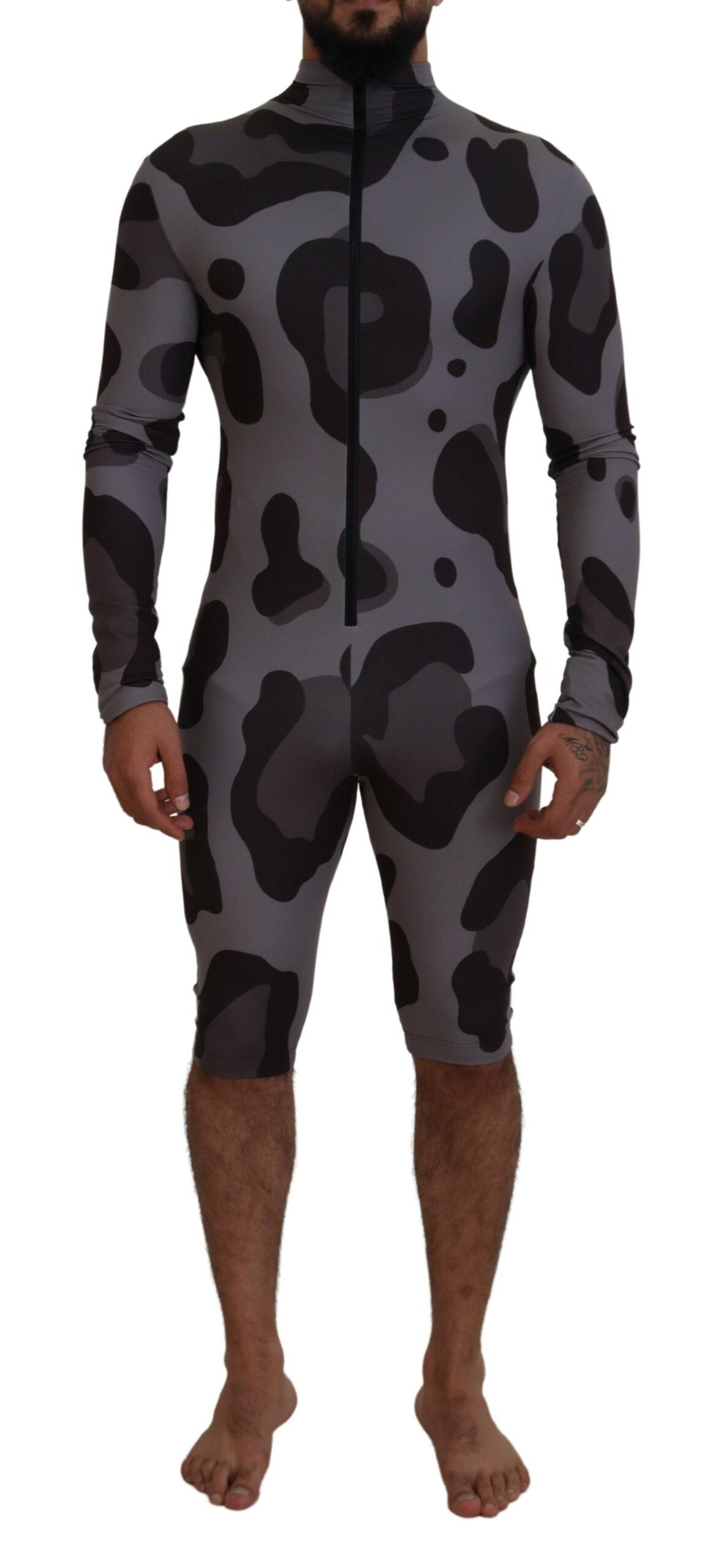 Dolce & Gabbana Gray Patterned Polyester Wetsuit Swimwear