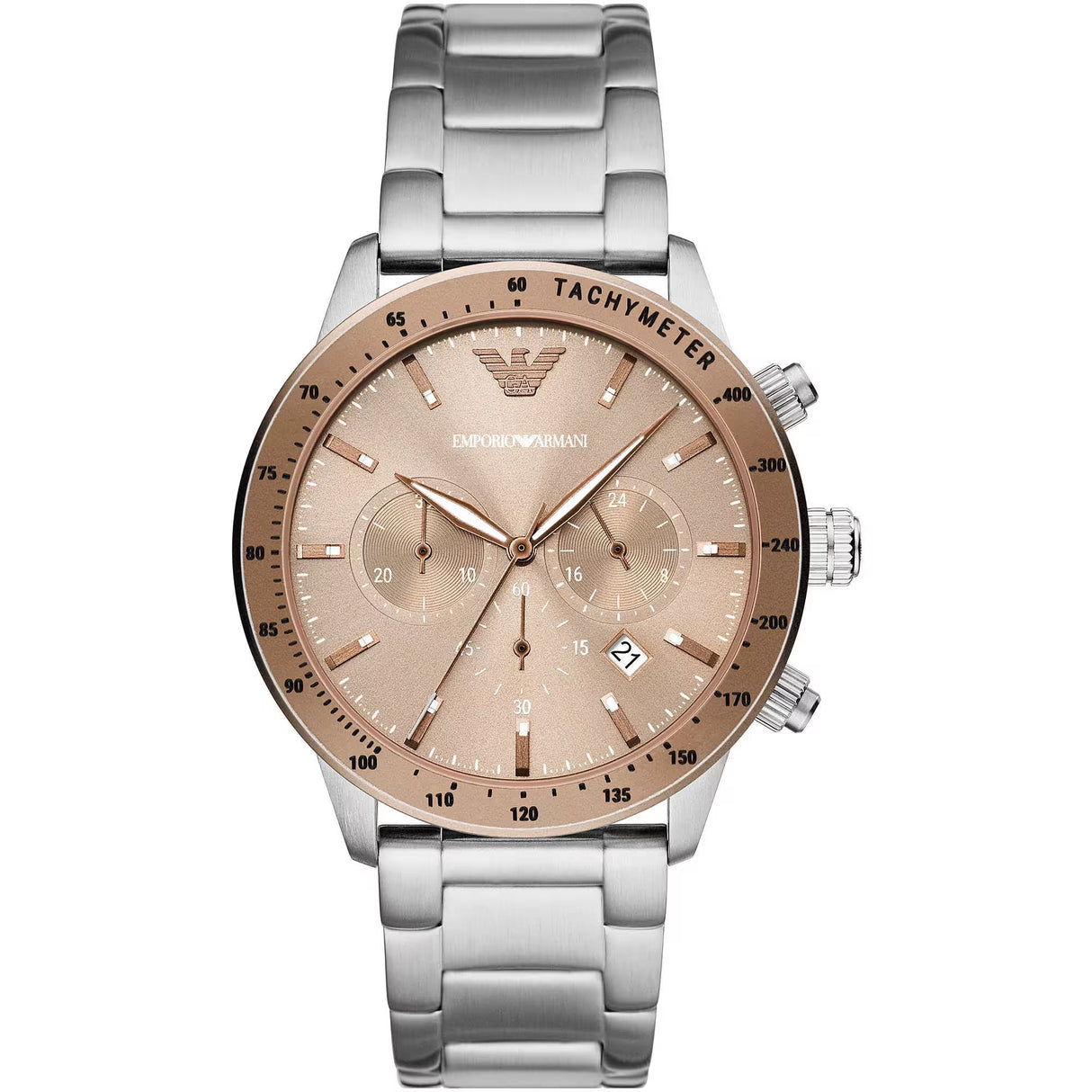 Emporio Armani Bronze and Silver Steel Chronograph Watch