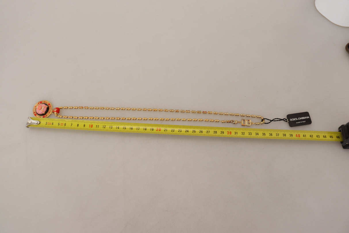 Dolce & Gabbana Gold Brass Chain SUPER PIG Pendant Logo Necklace