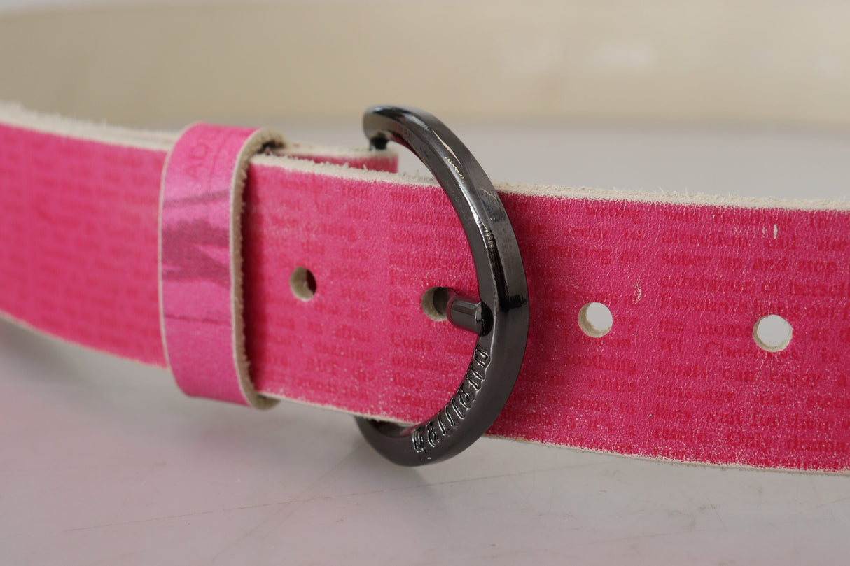 John Galliano Pink Leather Letter Logo Round Buckle Waist Belt