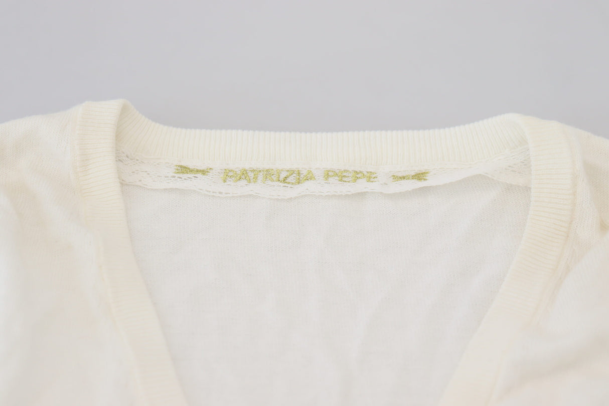 Patrizia Pepe Ivory V-Neck Long Sleeves Women Blouse Top