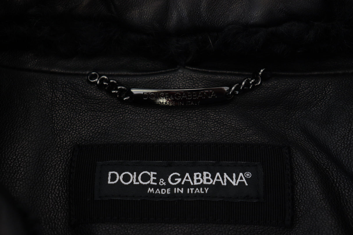 Dolce & Gabbana Black Lamb Leather Collared Men Coat Jacket