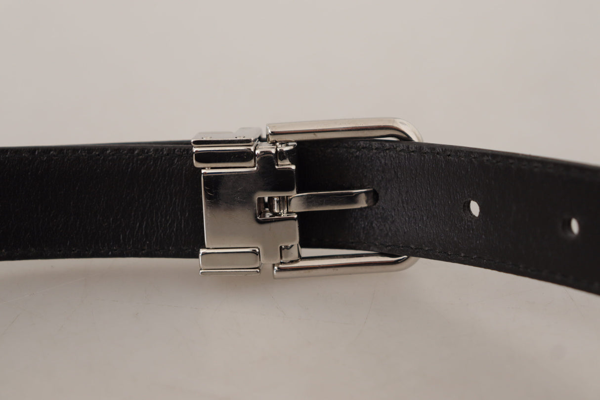 Dolce & Gabbana Black Calf Leather Logo Engraved Metal Buckle Belt