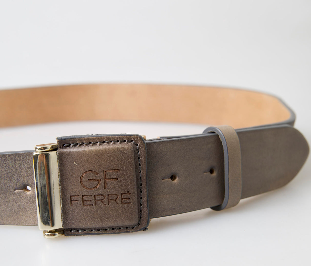 GF Ferre Brown Leather Fashion Logo Buckle Waist Belt