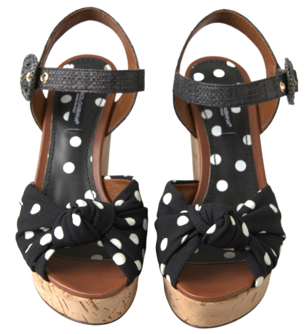 Dolce & Gabbana Black Wedges Polka Dotted Ankle Strap Shoes Sandals