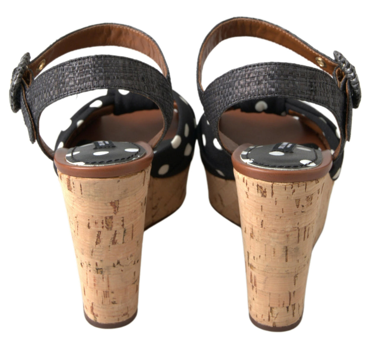 Dolce & Gabbana Black Wedges Polka Dotted Ankle Strap Shoes Sandals