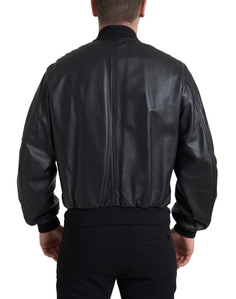 Dolce & Gabbana Black Leather Blouson Full Zip Bomber Jacket