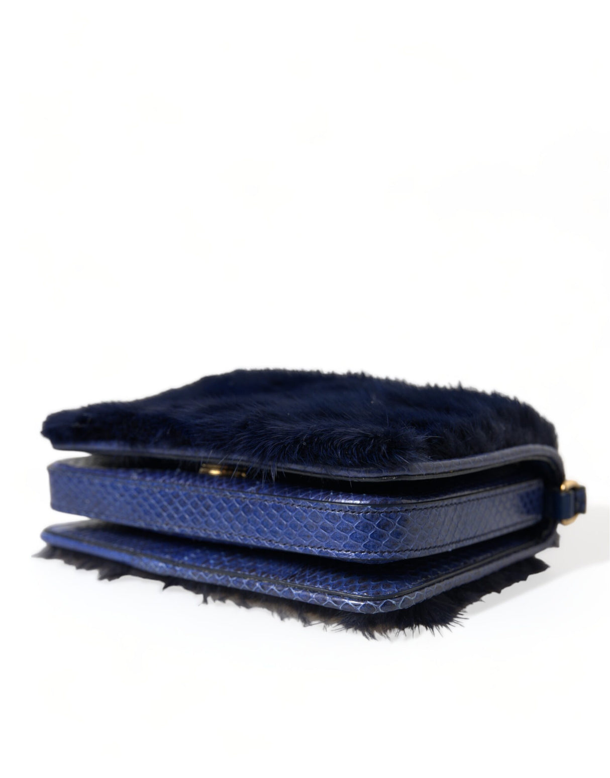 Dolce & Gabbana Dark Blue Fur Ayers Lily Twist Crossbody Shoulder Bag