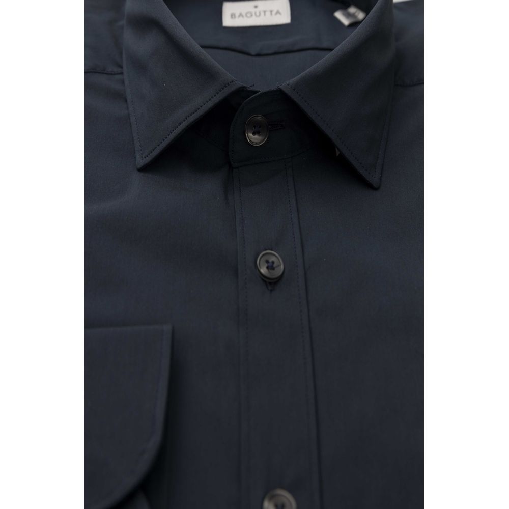 Bagutta Blue Cotton Men Shirt Slim Fit with French Collar