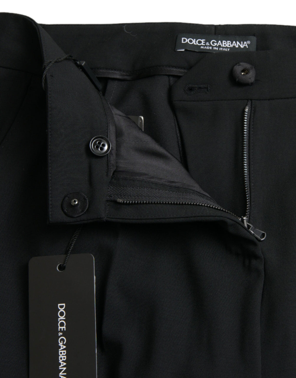 Dolce & Gabbana Black Wool Mid Waist Tapered Pants