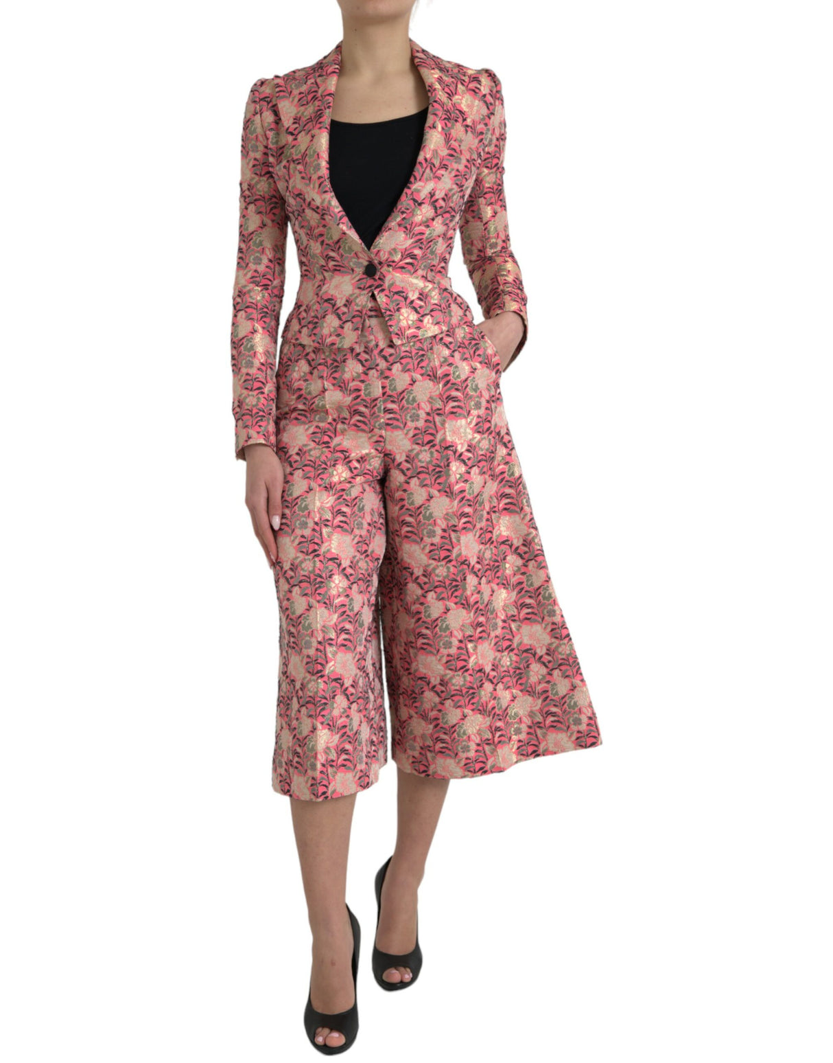 Dolce & Gabbana Pink Floral Jacquard Slim Fit 2 Piece Suit
